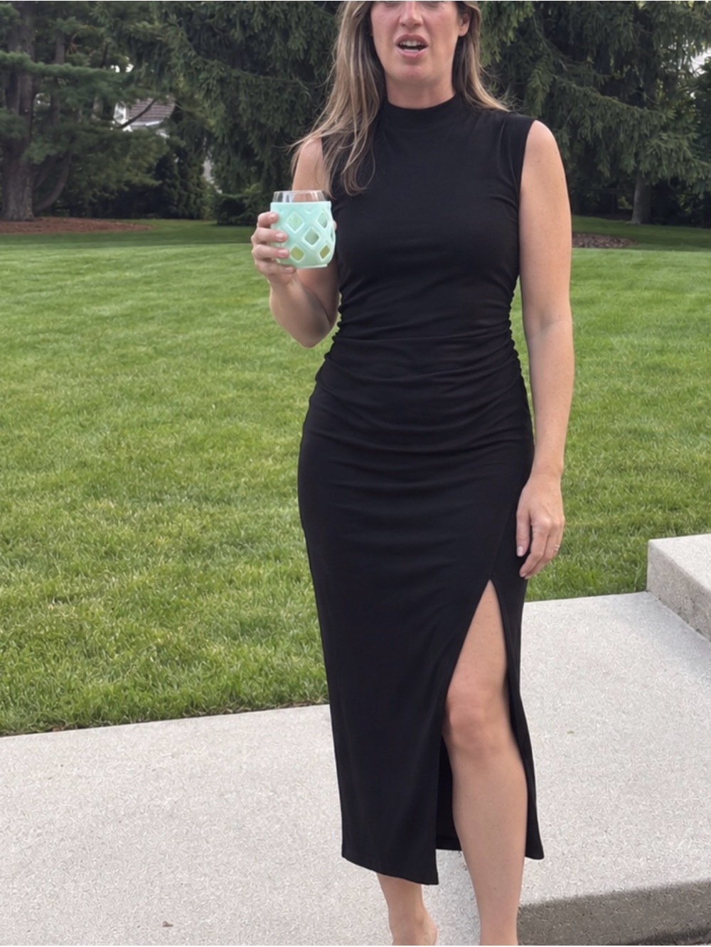 Daily Practice Anthropologie Black Midi Dress with Side Slit New
